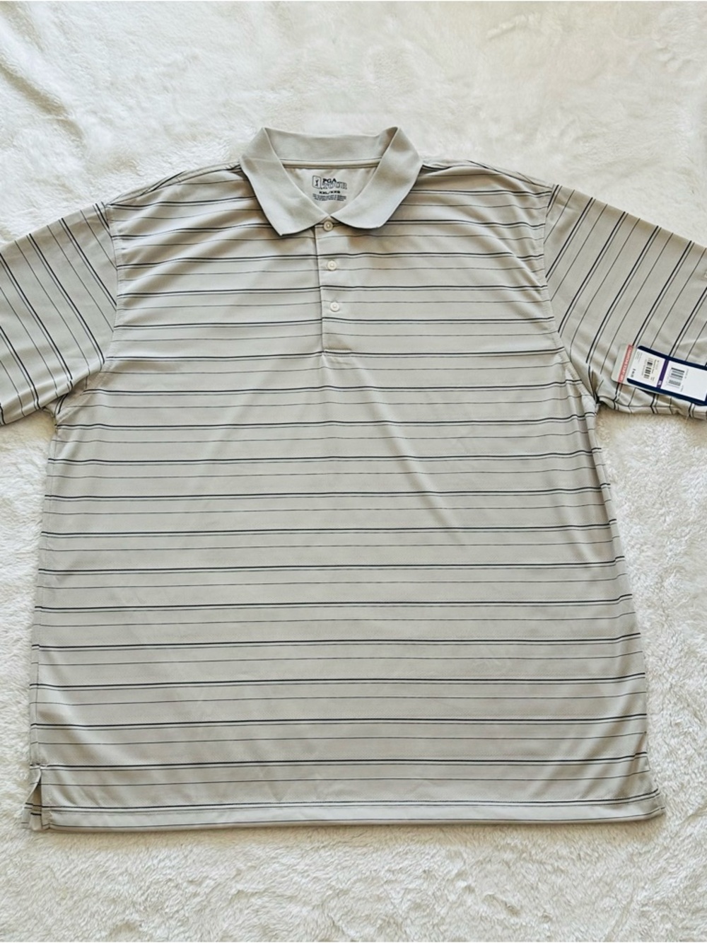 NWT PGA Tour Champions Golf Polo Shirt XXL Oatmeal Striped Moisture Wicking